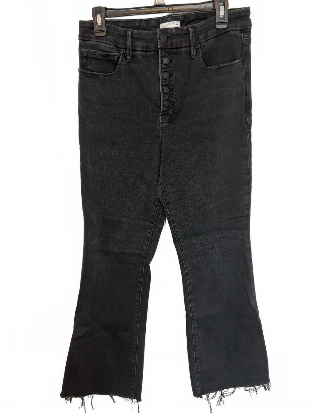 Good American Size 10/30 Black Good Legs Cropped Mini Boot Button Fly Jeans